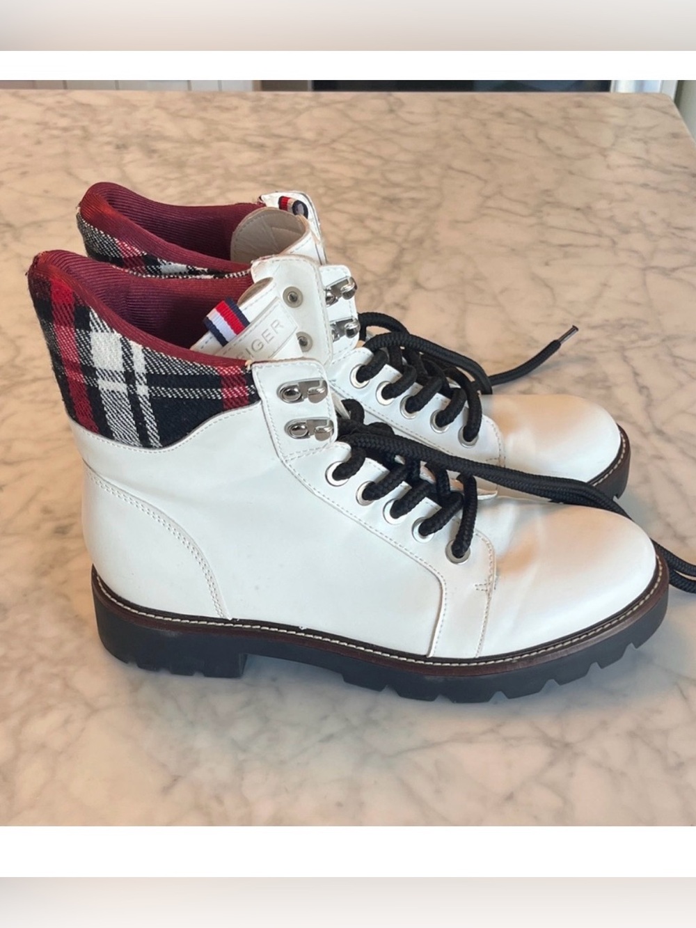 Tommy Hilfiger Women’s White and Red Combat Boots Size 9 1/2